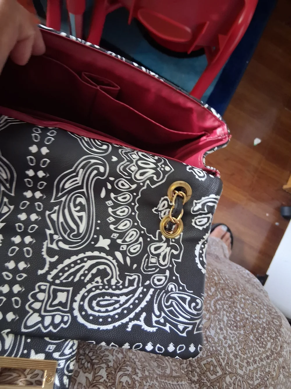 Quilted Black & White Paisley Crossbody Bag NWOT